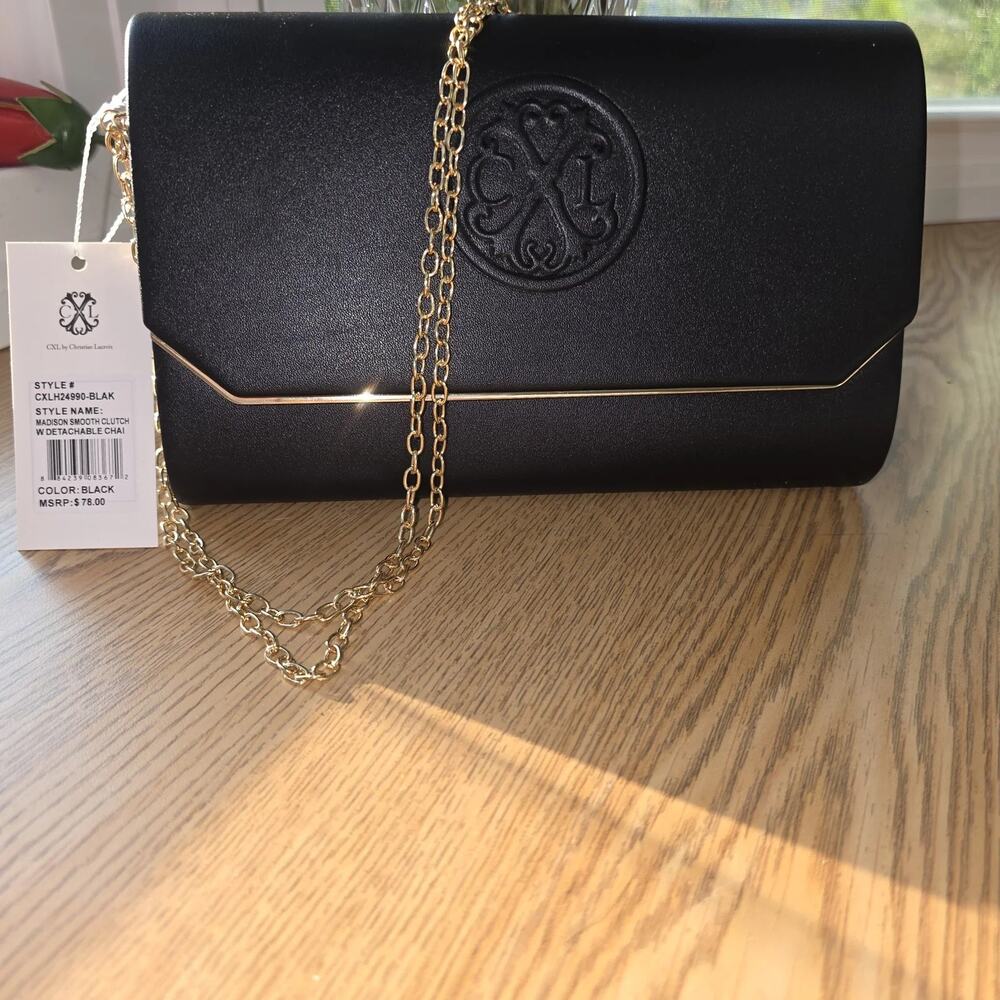 CXL Christian Lacroix Madison Black Clutch Detachable Chain NWT